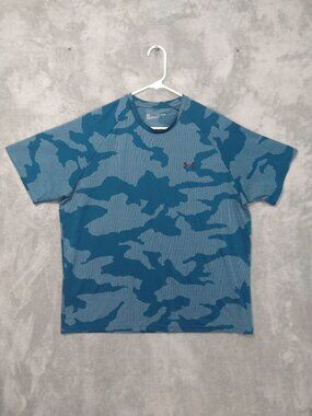 Under Armour Shirt Mens XL Blue Camo Velocity Short Sleeve Loose Crew Neck